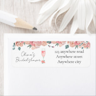 Watercolour petals & prosecco summer bridal shower label