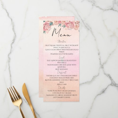 Watercolour petals  prosecco summer bridal shower menu