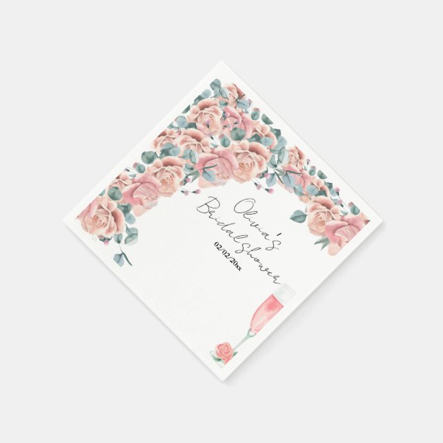 Watercolour petals & prosecco summer bridal shower napkins (Corner)
