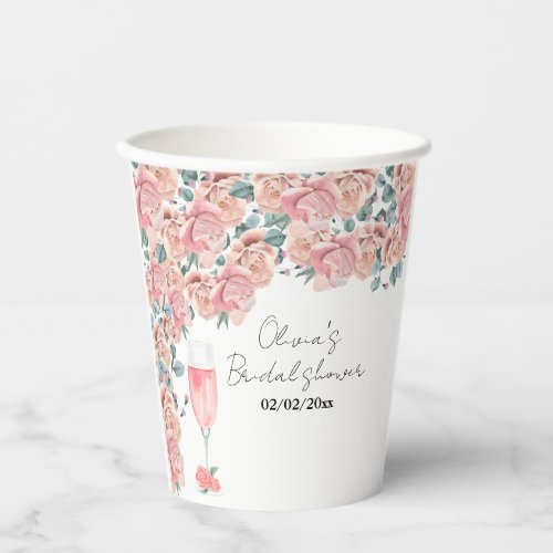 Watercolour petals  prosecco summer bridal shower paper cups