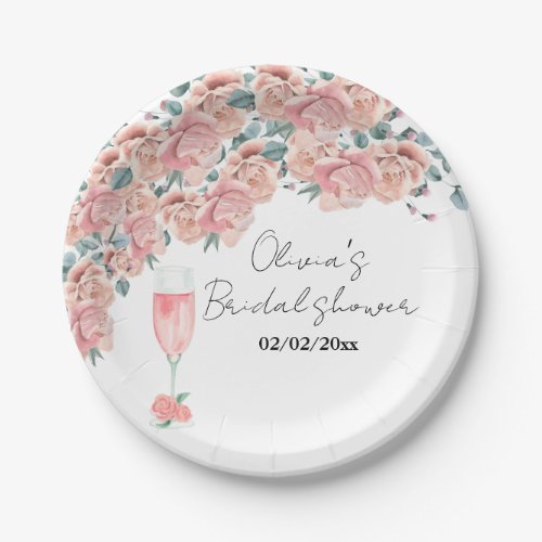 Watercolour petals  prosecco summer bridal shower paper plates