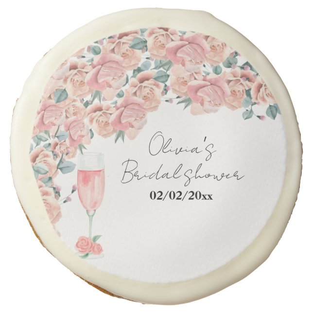 Watercolour petals & prosecco summer bridal shower sugar cookie (Front)