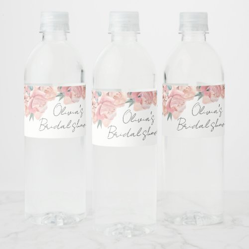 Watercolour petals  prosecco summer bridal shower water bottle label
