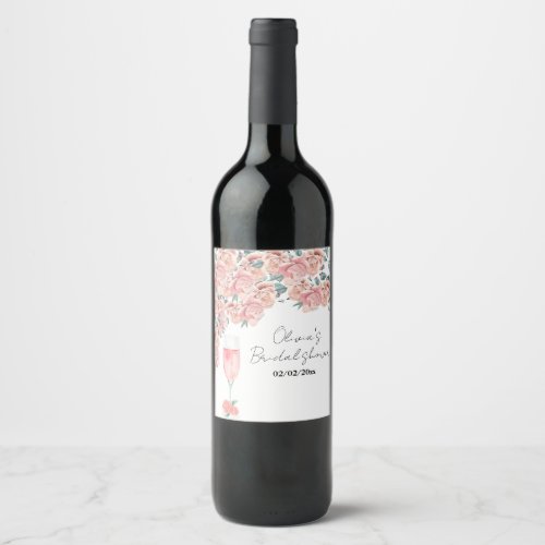 Watercolour petals  prosecco summer bridal shower wine label