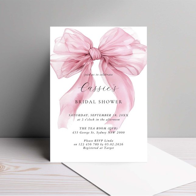 Watercolour Pink Bow Ribbon Bridal Shower Invitation (Creator Uploaded)