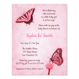 Watercolour Pink Butterfly Baby Shower Invitations