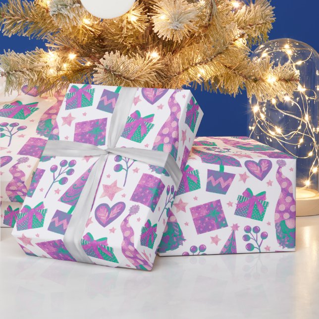 Watercolour Pink Festive Gnomes Christmas Parcel  Wrapping Paper (Holidays)