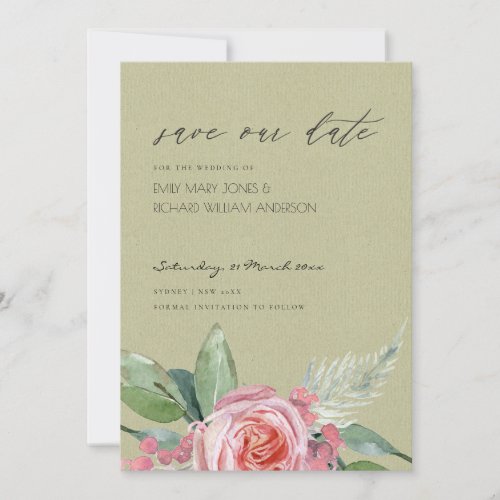 WATERCOLOUR PINK FLOWER FOLIAGE SAVE THE DATE