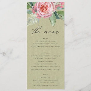 WATERCOLOUR PINK FLOWER GREEN FOLIAGE MENU