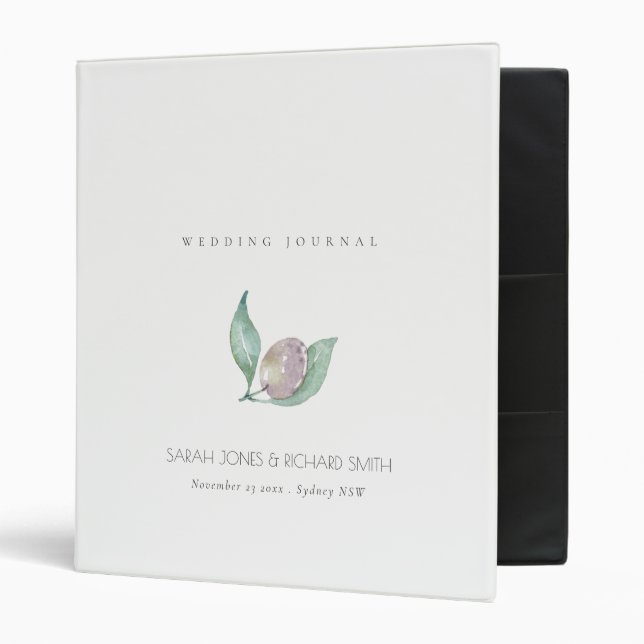 WATERCOLOUR PINK FLOWER GREEN FOLIAGE WEDDING BINDER (Front/Inside)