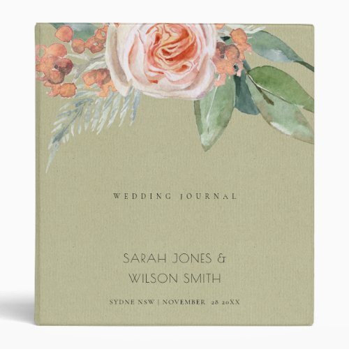 WATERCOLOUR PINK FLOWER GREEN FOLIAGE WEDDING BINDER