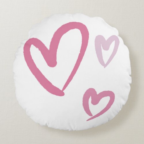 Watercolour Pink Hearts Round pillow 