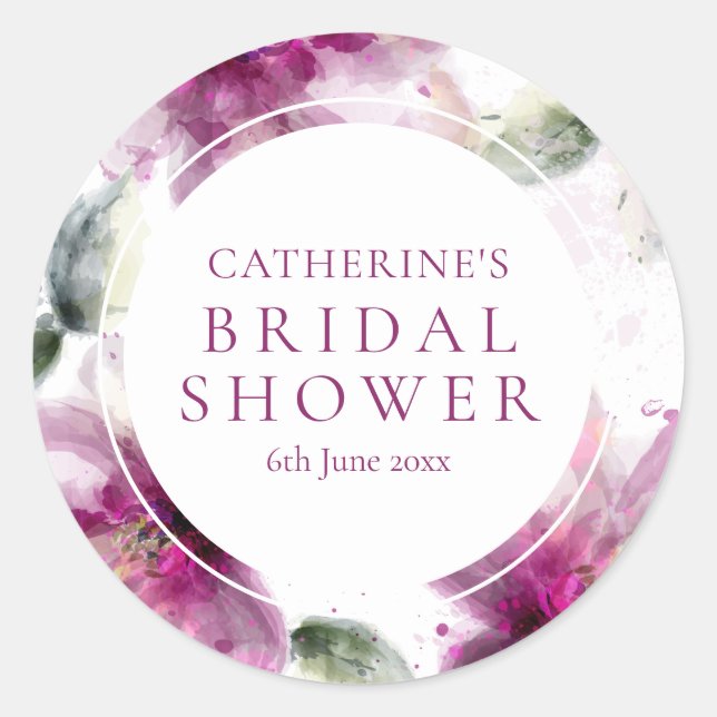 Watercolour Pink Lily Floral Bridal Shower Classic Round Sticker (Front)