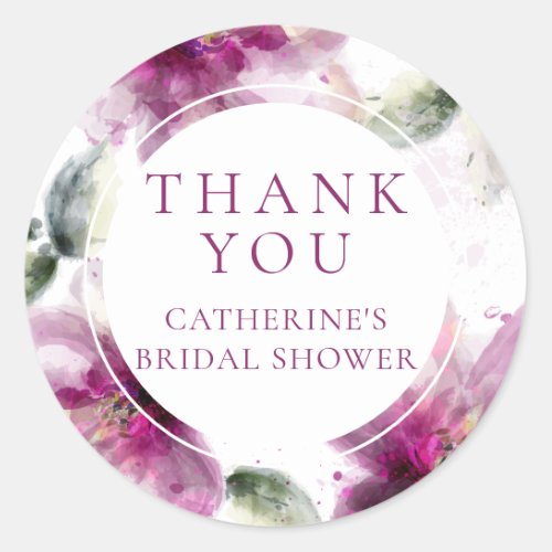 Watercolour Pink Lily Floral Bridal Shower Classic Round Sticker