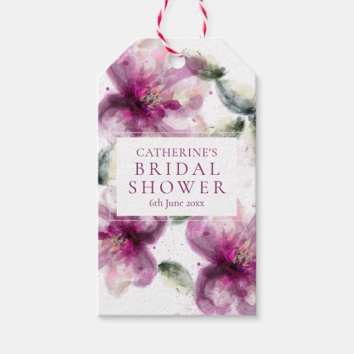 Watercolour Pink Lily Floral Bridal Shower Gift Tags