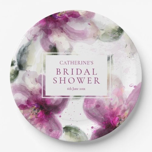 Watercolour Pink Lily Floral Bridal Shower Paper Plates