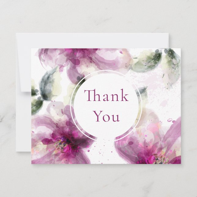 Watercolour Pink Lily Floral Business Thank You (Front)
