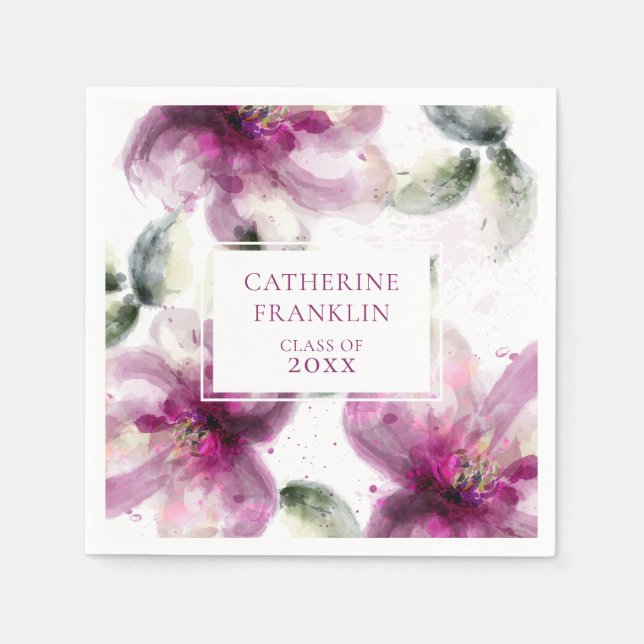 Watercolour Pink Lily Floral Graduation Party Napkins (Front)