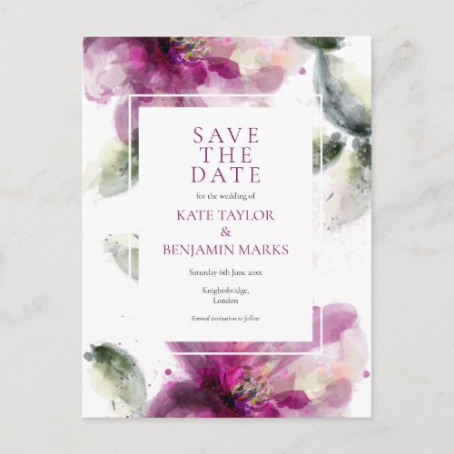 Watercolour Pink Lily Floral Save the Date Card