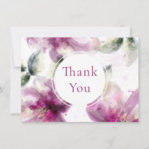 Watercolour Pink Lily Floral Thank You Card