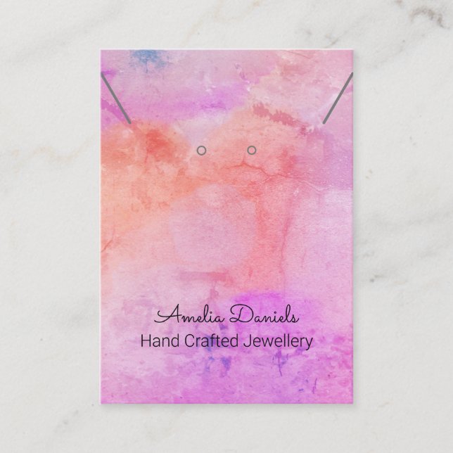 Watercolour Pink Peach Earring Necklace Display Business Card (Front)