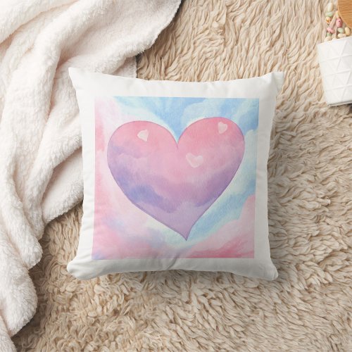 Watercolour Pink Purple Heart Throw Pillow 