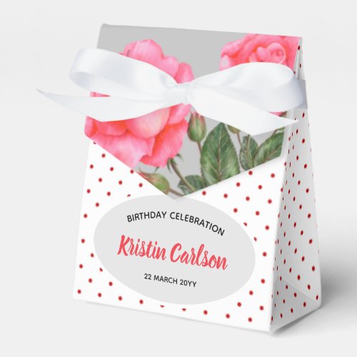 Watercolour Pink Rose Red White Polka Dots Pattern Favor Boxes
