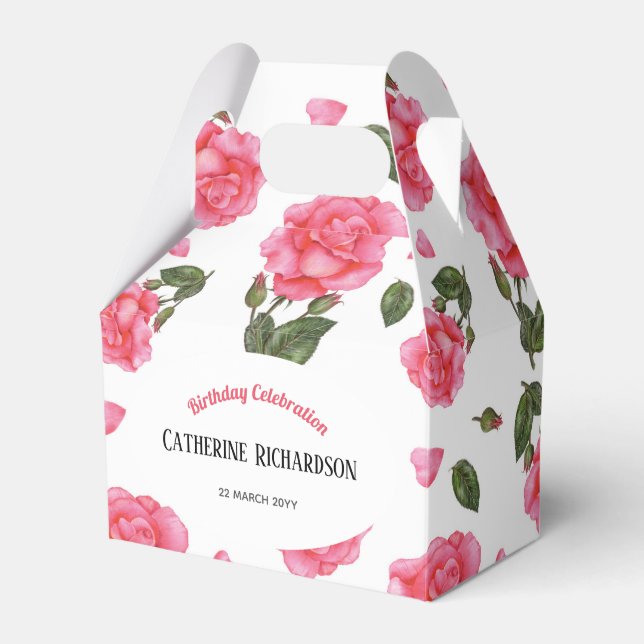 Watercolour Pink Rose Shabby Chic Design Favor Boxes (Front Side)