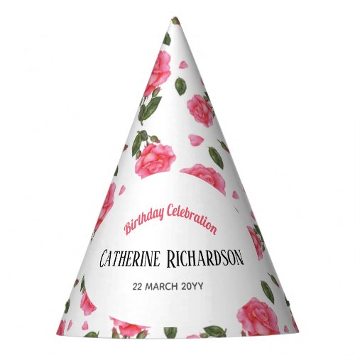 Watercolour Pink Rose Shabby Chic Design Party Hat
