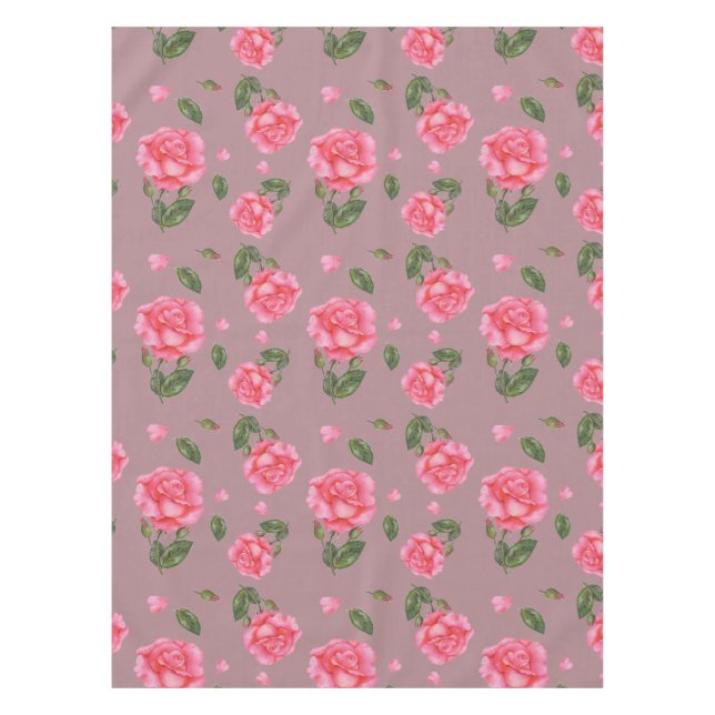 Watercolour Pink Rose Shabby Chic Design Tablecloth (Front)