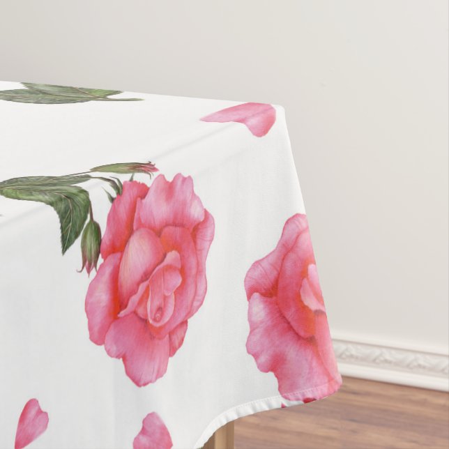 Watercolour Pink Rose Shabby Chic Design Tablecloth (In Situ)