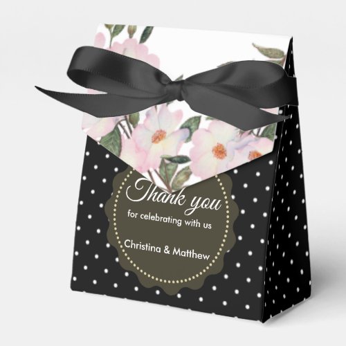 Watercolour Pink Roses Black White Polka Dots Favor Boxes