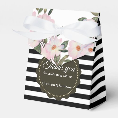 Watercolour Pink Roses Black White Stripes Pattern Favor Boxes