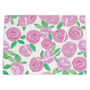 Watercolour , pink roses large gift bag