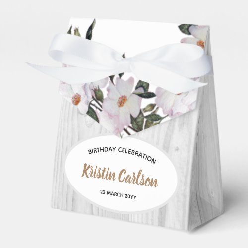 Watercolour Pink Roses Silver Gray Wood Pattern Favor Boxes