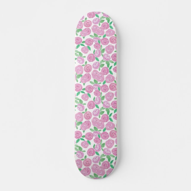 Watercolour , pink roses  skateboard (Front)