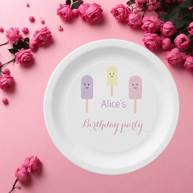 Watercolour Pink Violet Ice Cream Birthday Party  Paper Plates (Creator Uploaded)