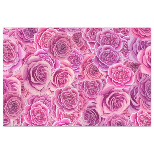 Watercolour Pink Violet Roses Floral Pattern  Tissue Paper