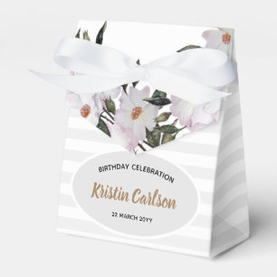 Watercolour Pink White Roses Gray Stripes Pattern Favor Boxes
