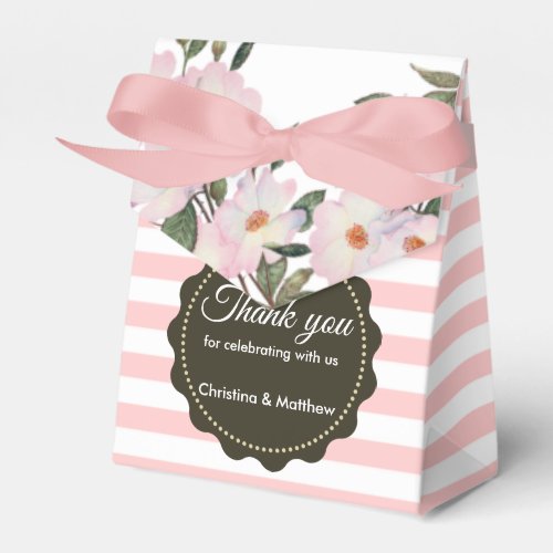 Watercolour Pink White Roses Gray Stripes Pattern Favor Boxes