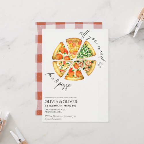 Watercolour Pizza rehearsal dinner  Invitation