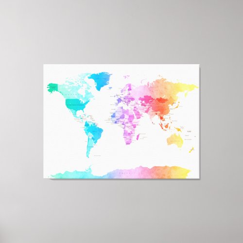 Watercolour Political Map of the World Canvas Print