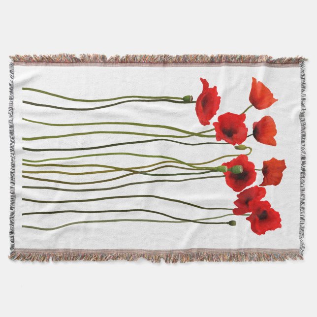 Watercolour poppies throw blanket (Front)
