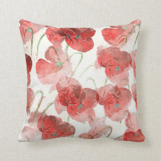 Watercolour Poppies Throw Pillow