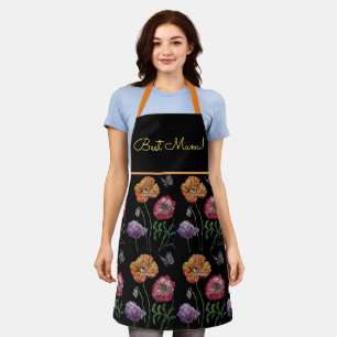 Watercolour Poppy Red Orange Black Floral Apron
