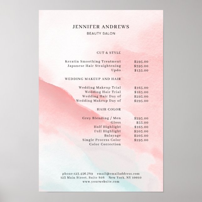 Watercolour Pricelist Poster (Front)