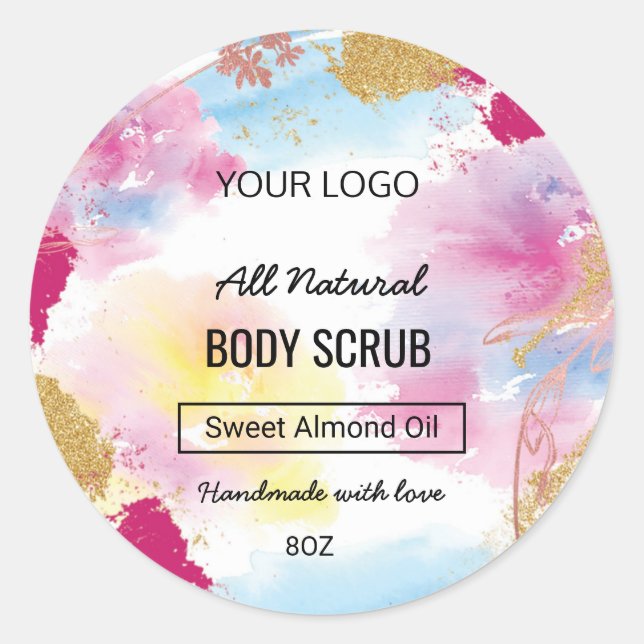 Watercolour product label for body scrub (Front)