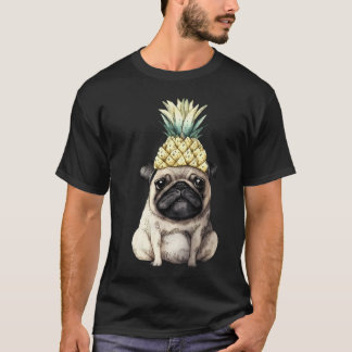 Watercolour pug with a pineapple crown. Funny pug  T-Shirt