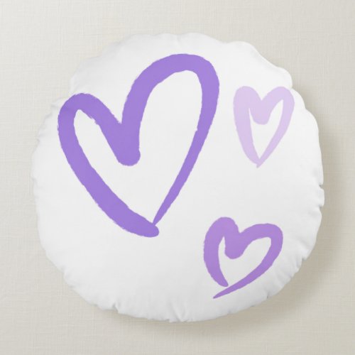 Watercolour  Purple Hearts Round Pillow 