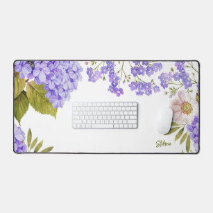 Watercolour Purple Hydrangeas Floral Personalized Desk Mat